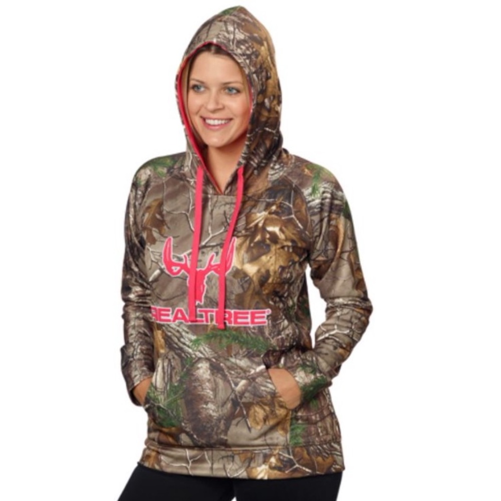 🔥REALTREE🔥WOMENS COTTONWOOD CANYON PULLOVER HOODIE CAMO PINK SIZE LARGE NWT